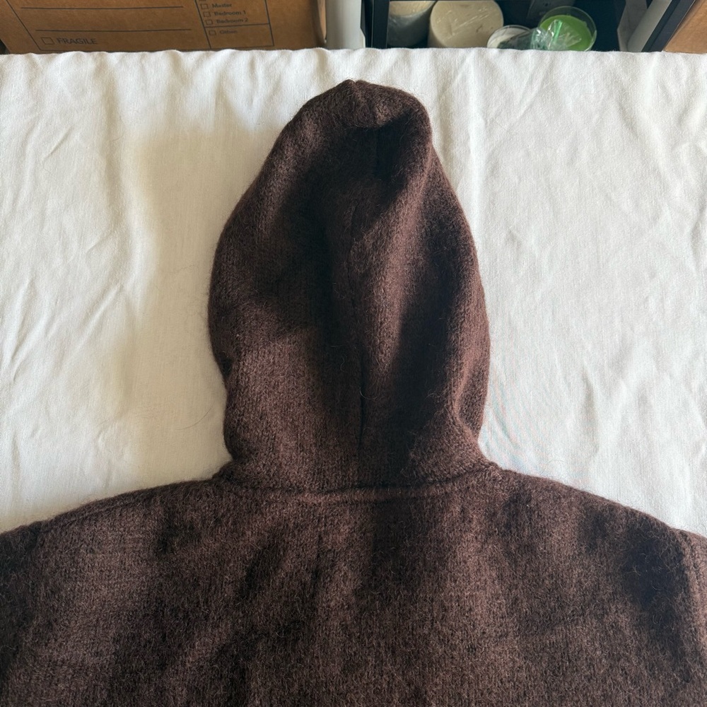Full Zip Hooded Wool Sweater Mens Large Brown Western Native Cowichan Heavy - Picture 9 of 13